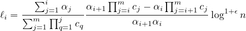 ∑i ∏m ∏m
ℓ = ∑---j=∏1αj---αi+1--j=icj---αi--j=i+1cj-log1+ϵn
i mj=1 jq=1 cq αi+1αi