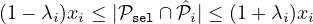 (1 - λi)xi ≤ |Psel ∩Pˆi| ≤ (1 +λi)xi